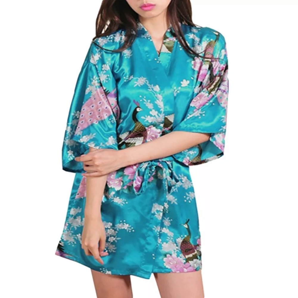 Turquoise Satin Floral robe
